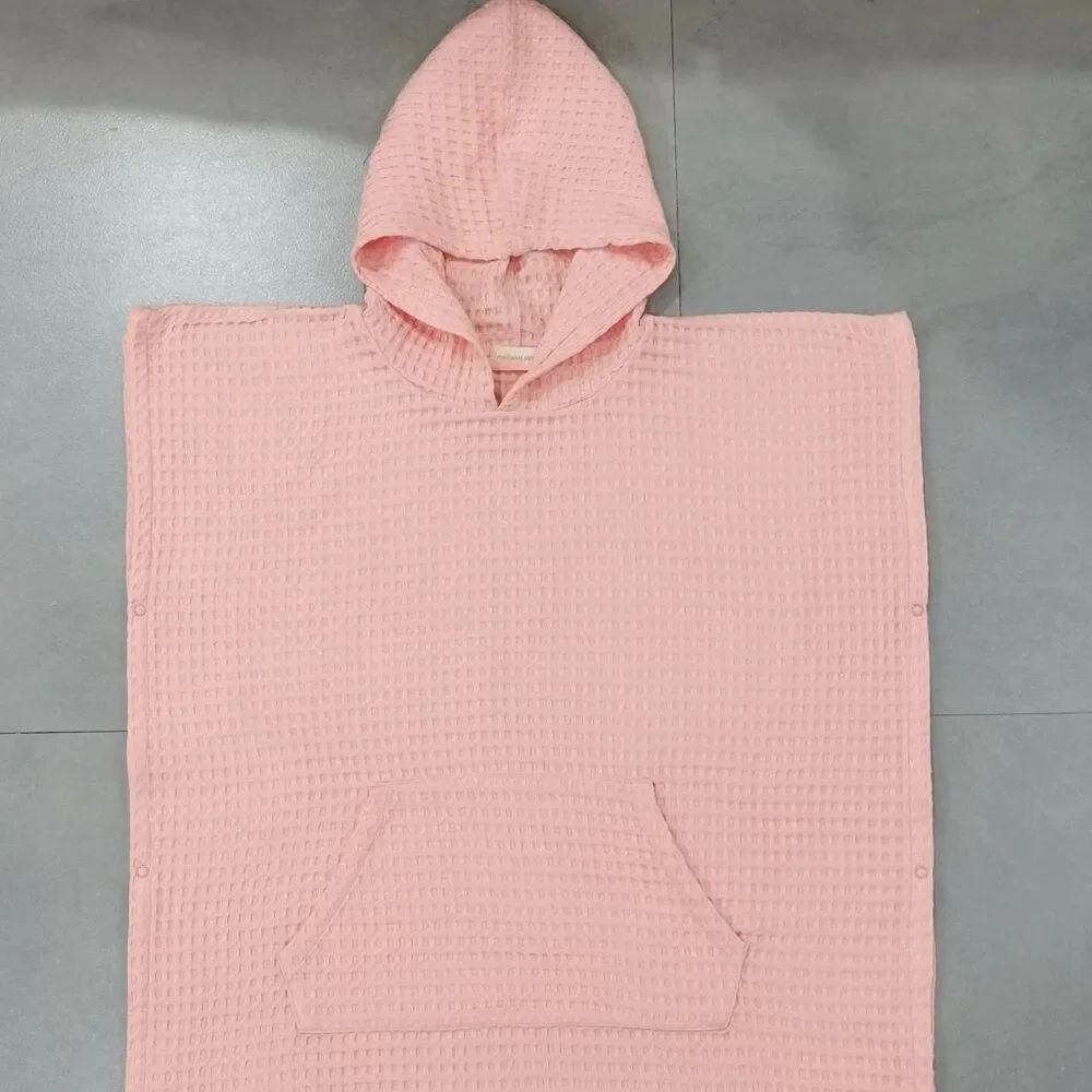 Organic Cotton Waffle Kids Poncho Hooded Towel: Pool, Beach, Bathroom GREEN